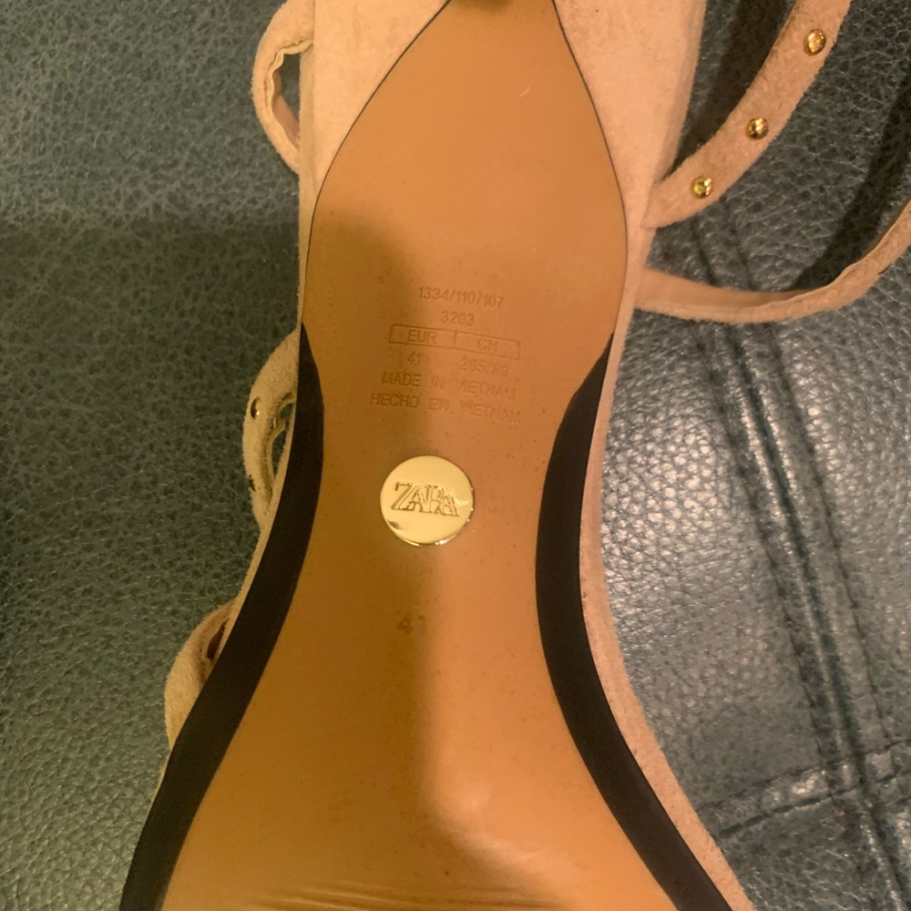 Zara Tan Strappy Heels with Studs - Picture 5 of 9